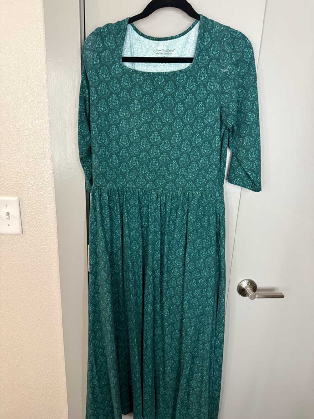 Women's Teal Printed Maxi Dress with Scoop Neck